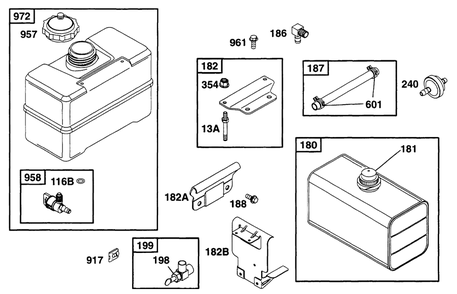 Fuel Tank Diagram and Parts List for 171432-0301-XX  Briggs and Stratton Engine